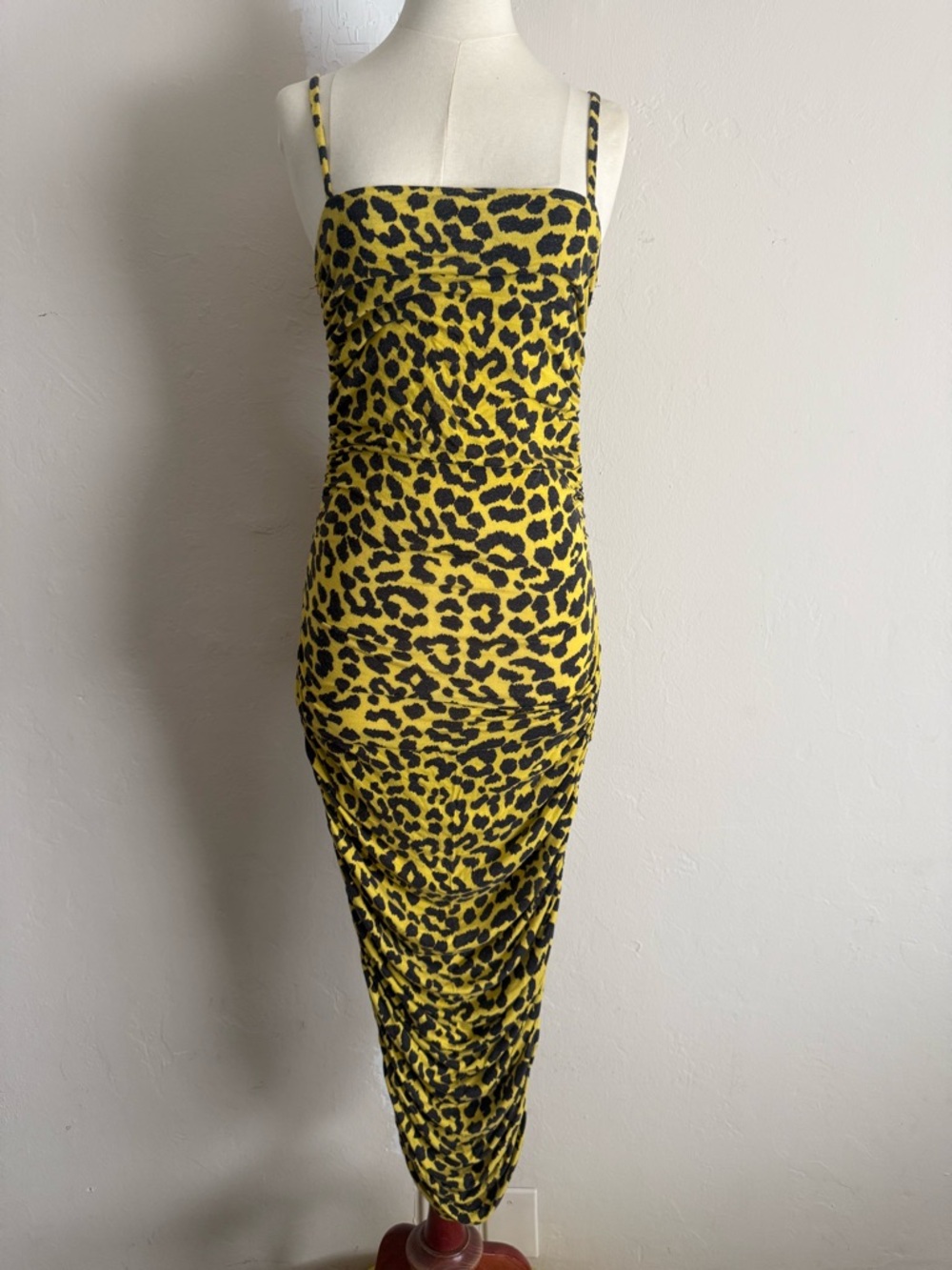 JLUXLABEL Yellow and Black Leopard-Print Midi Dress